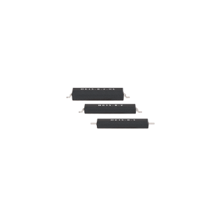 Three black rectangular electronic resistors, labeled MR12S-B-2-0L, MR12S-B-2, and MR12S-B-1, are arranged in a row on a white background alongside a Surface Mount Reed Switch from the MK15 Series. by Standex Detect