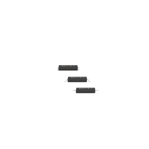Three black rectangular Surface Mount Reed Switch components with metal leads on each end, arranged diagonally on a white background. The MK17 Series devices feature white text markings on their surfaces. by Standex Detect