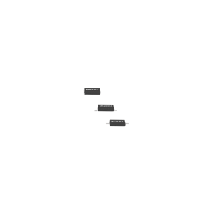 Three small black Surface Mount electronic components with silver pins are arranged diagonally on a white background. Each MK24 Series component features white alphanumeric markings on its surface. by Standex Detect