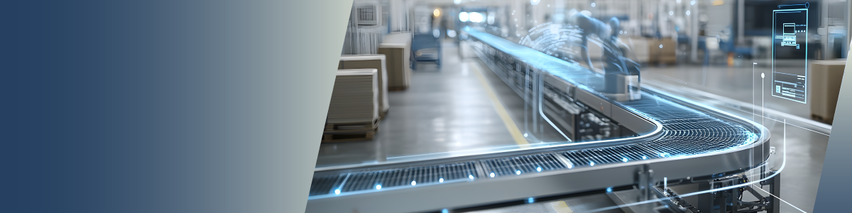 A futuristic factory with an automated conveyor belt, surrounded by robotic arms and glowing digital interfaces, showcasing data center sensor integration in a spacious, modern industrial setting. by Standex Detect